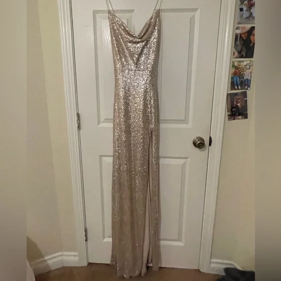 strapless open back dress V Neck Open Back Beaded Mermaid Gold Long Prom Dresses with High Slit, –  Shiny Party